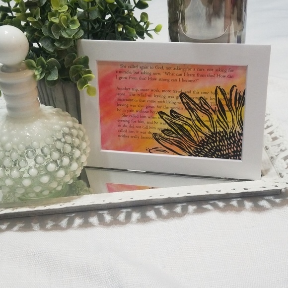 Matted Sunflower Watercolor Linocut Print - Picture 3 of 5